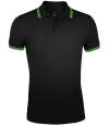 10577 SOL'S Pasadena Tipped Cotton Piqué Polo Shirt Black / Lime Green colour image